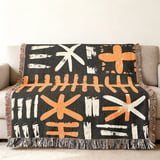 African Mud Cloth Velveteen Blanket, Tribal Art Woven Throw, Abstract Boho Pillow Cover, Black Yellow White Pattern Home Decor Gift thumbnail 5