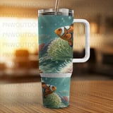 Clownfish 40oz Tumbler Sublimation Wrap Digital, Coral Reef Ocean Sea Life Seamless PNG Design thumbnail 8