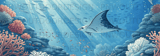 40oz Tumbler Sublimation Wrap Digital Design, Ocean Life Manta Ray Coral Reef Seamless Distressed Tapered thumbnail 14