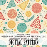 Digital Geometric Pattern, Digital Bundle, Circle Triangle Print, Trendy Art, Abstract Shapes, Digital Paper, Seamless Pattern, Retro Design thumbnail 1