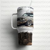 40oz Tumbler Sublimation Seamless Wrap Distressed Vintage Mustang Car Garage Digital PNG Design | Tapered Tumbler Wrap for Men thumbnail 11
