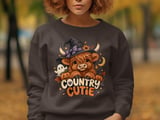 Highland Cow Halloween Sweatshirt Hoodie, Country Cutie Witch Cow Fall Tote Bag, Cute Ghost Pumpkin Autumn Graphic Spooky Season Gift thumbnail 1