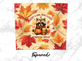 Fall Raccoon 20oz Tumbler Wrap, Pumpkin Spice Girl, Autumn Leaves, Seamless Design, Cute Animal Tumbler, Coffee Lover Gift, Digital PNG thumbnail 5