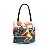 Halloween Tote Bag, Skeleton Tennis Player, Fire Skull, Zombie Spectators, Spooky Tennis Game, Halloween Gift, Unique Tote Bag, Holiday Bag thumbnail 5