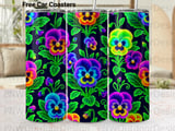 Neon Pansy Tumbler Sublimation PNG, Vibrant Floral 20oz Seamless Design, Glowing Pansies Wrap Digital Download, Car Coaster Files thumbnail 1