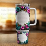 40oz Tumbler Sublimation PNG, Distressed Floral Butterfly Dragonfly Design, Tapered Seamless, Add Name for Wedding Gift, Free Car Coasters thumbnail 3
