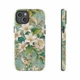 Floral iPhone Case: Elegant White Flowers, Green Leaves, Seamless Pattern thumbnail 3