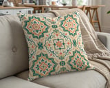 Moroccan Tile Pillow Cover, Boho Mediterranean Accent Throw Pillow Case, Ornate Floral Geometric Cushion Cover thumbnail 5