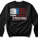 Pickleball Gildan Crewneck Sweatshirt, PICKLEBALL Distressed USA Flag Paddle, Court Warm Up Outerwear thumbnail 1