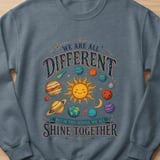 Teacher Appreciation Shirt, We Are All Different But In This School We All Shine Together Planets Space Vintage T-Shirt Sweatshirt thumbnail 7