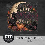 Vintage Black Cat PNG Celestial Moon Halloween Graphic, Whimsigoth Autumn Pumpkin Witchy Clipart, A Little Mystery Never Hurt Fall Design thumbnail 1