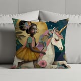 Afro Girl Unicorn Blanket Pillow Case: Dreamy Floral Art, Magical Fantasy thumbnail 2