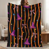 Witch Hat Velveteen Blanket - Spooky Cute Halloween Throw Pillow, Whimsical Orange & Black Stripe Witchy Home Decor Gift thumbnail 1