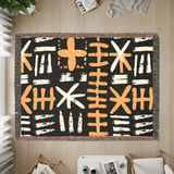 African Mud Cloth Velveteen Blanket, Tribal Art Woven Throw, Abstract Boho Pillow Cover, Black Yellow White Pattern Home Decor Gift thumbnail 14