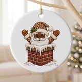 Black Santa Christmas Ornament, Cute Leopard Print Santa in Chimney Tree Hanging Ornament, African American Holiday Keepsake Decor Gift thumbnail 2