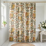 Whimsical Woodland Owl Pattern Shower Curtain thumbnail 1