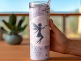 Fairy Moon Seamless 20oz Tumbler Wrap, Floral Digital Design, Celestial Tumbler Design, Purple Tumbler, Stars Printable Sublimation Design thumbnail 3