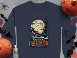 Nautical Halloween Witchs Regatta Full Moon Start Sailboat Graphic Sailor Ocean Wave Crewneck Sweatshirts thumbnail 9