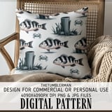 Digital Pattern, Fish and Crab Pattern, Striped Fish, Nautical Pattern, Sea Life Pattern, Digital Bundle, Commercial Use Pattern thumbnail 5
