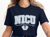 NICU Nurse Gingham T-Shirt: Blue Plaid Design, Neonatal Intensive Care, Baby Footprints thumbnail 7