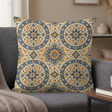 Boho Medallion Pillow Cover, Moroccan Floral Pillow Case, Global Eclectic Decorative Cushion, Ornate Blue Orange Gold Accent Pillow thumbnail 1