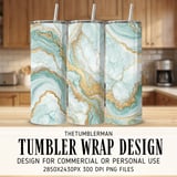 20 oz Skinny Tumbler Wrap, Teal Gold Marble Sublimation Design, Tumbler Digital, Straight Tapered Wrap png, Instant Download thumbnail 1