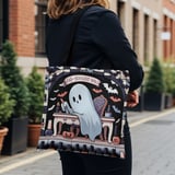 Halloween Tote Bag, Spooky Ghost Manicure Art, Fab-Boo-Lous Nails Design, Bat Graphics, Halloween Decor, Gothic Style, Fashion Tote thumbnail 1