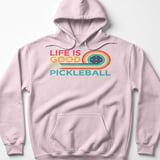 Pickleball Gildan Fleece Hoodie, Life Is Good Pickleball Makes It Better, Retro Graphic Court Pullover thumbnail 8