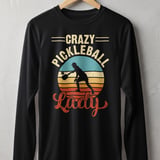 Pickleball Sport-Tek Long Sleeve Tee, Crazy Pickleball Lady, Sun Shield Shirt, Retro Sunset Court Graphic thumbnail 1