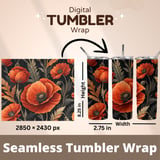 Red Poppy Tumbler Design, Floral Digital Paper, Watercolor Flowers Background, Junk Journal Pages, Printable Tumbler PNG, Scrapbooking Paper thumbnail 7