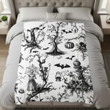 Gothic Toile Woven Blanket, Vintage Halloween Throw Pillow Spooky Skeleton Skull Decor, Dark Academia Cottagecore Tapestry Blanket thumbnail 9