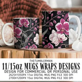 Orchid Tumbler Design, Digital Download, Floral Tumbler PNG, Watercolor Flower Backgrounds, Junk Journal Pages, Digital Scrapbooking Paper thumbnail 4