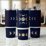 Moon Phases 40oz Tumbler Wrap, Celestial Seamless Digital Design, Distressed Tapered Full Moon Astrology Night Sky Sublimation Digital thumbnail 5