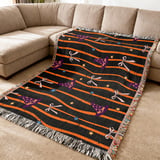 Witch Hat Velveteen Blanket - Spooky Cute Halloween Throw Pillow, Whimsical Orange & Black Stripe Witchy Home Decor Gift thumbnail 9