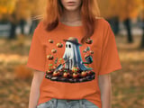 Spooky Gardener T Shirt, Ghost Pumpkin Patch Tee, Halloween T Shirt, Cute Ghost Design, Fall Apparel, Autumn T Shirt, Harvest Season Top thumbnail 3