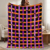 Spooky Bat Plaid Halloween Velveteen Blanket, Purple Orange Grunge Goth Cozy Woven Blanket & Throw Pillows, Fall Decor Gift thumbnail 1