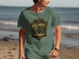 US Army Soldier Military Emblem T-Shirt, Patriotic American Flag Veteran Gift Tee, Armed Forces Support Shirt for Men thumbnail 2