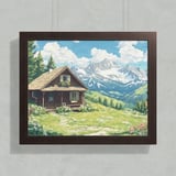 Mountain Cabin Poster, Framed Poster, Alpine Landscape, Cottagecore Decor, Mountain View Art, Cozy Home Print, Nature Artwork, Wall Decor thumbnail 5