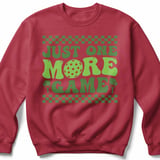 Pickleball Gildan Crewneck Sweatshirt, Just One More Game, Court Warm Up Retro Graphic Fleece Pullover thumbnail 5