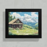 Mountain Cabin Poster, Framed Poster, Alpine Landscape, Cottagecore Decor, Mountain View Art, Cozy Home Print, Nature Artwork, Wall Decor thumbnail 6