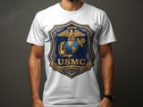 USMC Marine Corps T-Shirt | Semper Fidelis Eagle Globe Anchor Tee | Patriotic Faux Embroidered Emblem Military Veteran Gift thumbnail 1