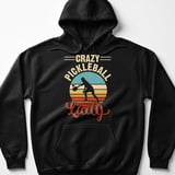 Pickleball Gildan Fleece Hoodie, Crazy Pickleball Lady Vintage Silhouette, Warmup Match Court Pullover thumbnail 1