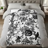 Gothic Toile Halloween Woven Blanket, Vintage Dark Academia Throw Pillow & Tapestry Blanket, Spooky Victorian Botanical Pumpkin Home Decor thumbnail 9