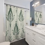 Sage Green Damask Shower Curtain, Bath Mat Set, Boho Floral Bathroom Decor, Vintage Botanical Cottagecore Housewarming Gift for New Home thumbnail 3