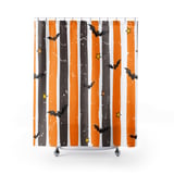 Halloween Bat Shower Curtain and Bath Mat, Spooky Striped Bathroom Decor, Grunge Orange and Black Autumn Bat Decor, Gothic Home Gift thumbnail 2