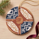 Tribal Lion Ornament, Boho Leo Zodiac Shield Christmas Tree Bauble, Southwestern Geometric Decor, Earth Tone Gift for Big Cat Lover thumbnail 6