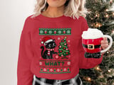 Black Cat What Pushing Christmas Tree Ornament Santa Hat Knitted Holiday Graphic Standard T Shirts thumbnail 3