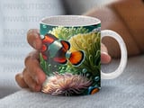 Clownfish & Anemone Mug Wrap Digital Design | Ocean Life Sublimation PNG | 11oz 15oz Marine Fish Cup Wrap thumbnail 5