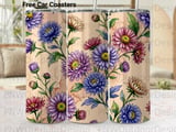Chrysanthemum Floral Tumbler Sublimation PNG Seamless Wrap 20oz Skinny Digital Design File with Free Car Coasters thumbnail 1