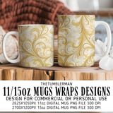 Golden Floral Tumbler, Digital Paper, Watercolor Flowers Background, Floral Junk Journal, Printable Tumbler png, Digital Scrapbooking Paper thumbnail 4